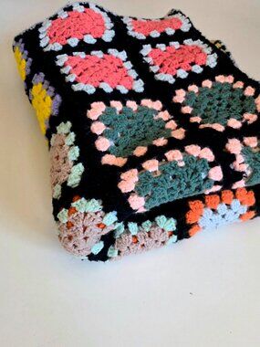 Handmade Granny Squares Blanket Throw Afghan Multicolored Bohemian Boho Cozy